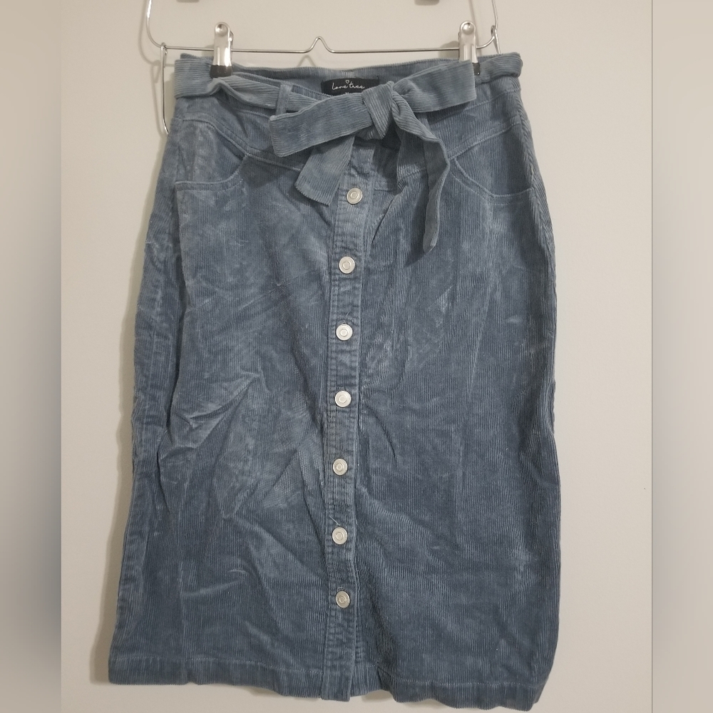 Blue Corduroy Button-Down Skirt